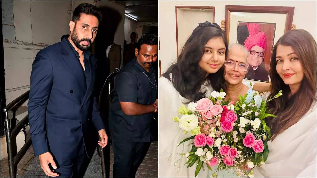 Abhishek spotted as Aishwarya, Aaradhya honor Krishnaraj