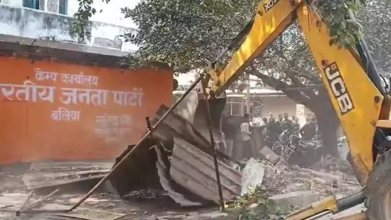 Municipal bulldozer razes BJP’s camp office in UP’s Ballia