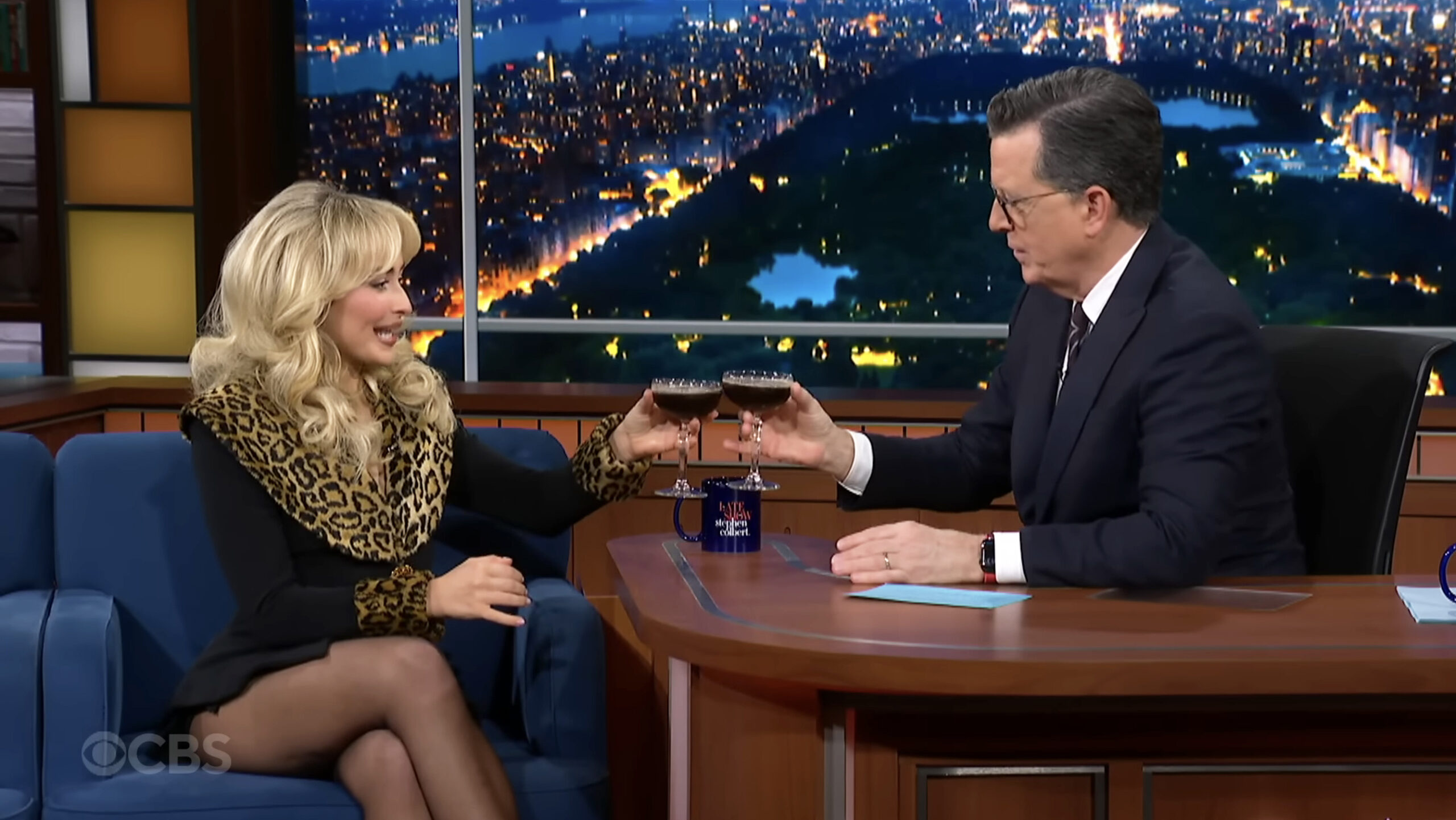 Sabrina Carpenter has espresso martini-chugging contest with Stephen Colbert: ‘I’m very drunk now’