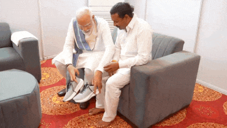 Watch: PM Modi helps barefoot admirer fulfil 14-year vow