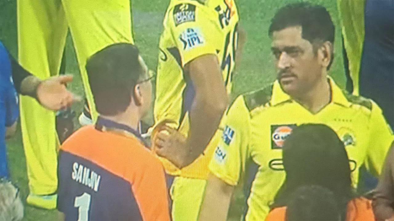 MS Dhoni has a word with Sanjiv Goenka after CSK win vs LSG