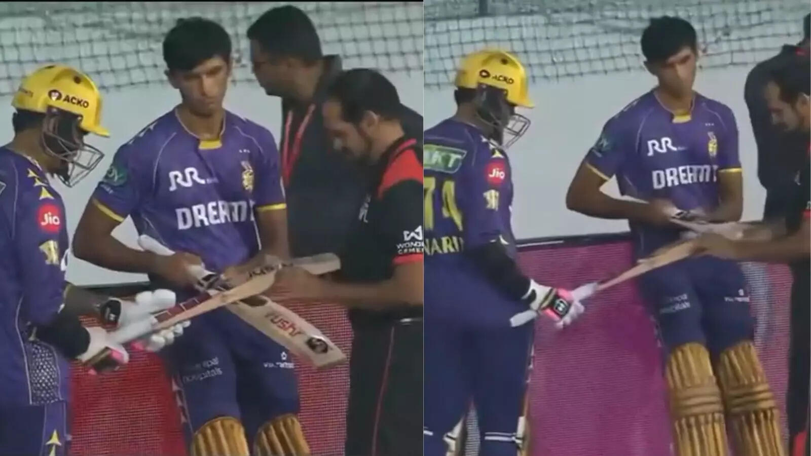 Watch: Sunil Narine’s bat fails gauge test during IPL match