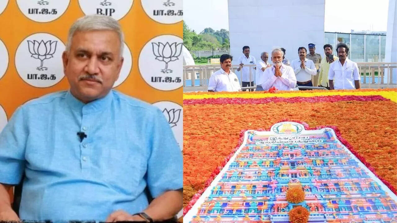‘Height of arrogance’: BJP slams DMK for placing temple ‘gopuram’ on Karunanidhi memorial