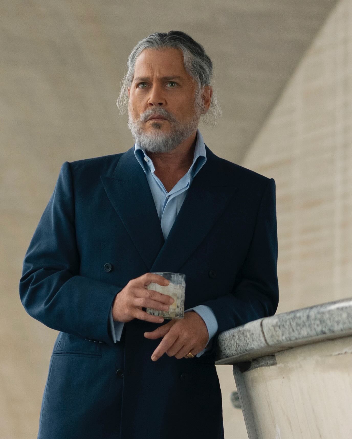 Johnny Depp looks unrecognizable as a silver fox in comeback movie ‘Day Drinker’